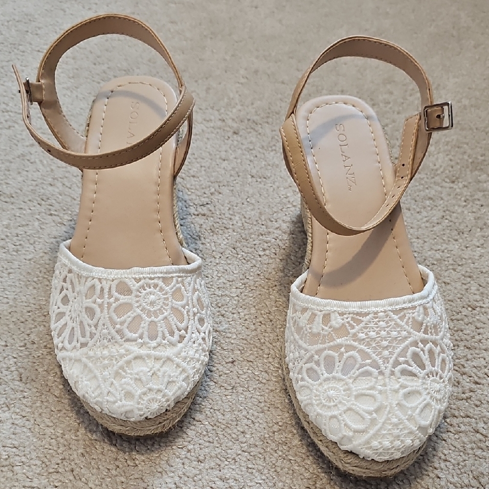 Solana White Lace Espadrilles with Tan Straps